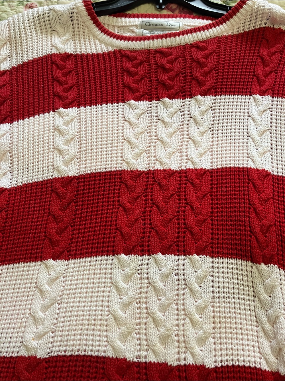 Dior Red and White Striped Cable Knit Sweater - Picture 3 of 10